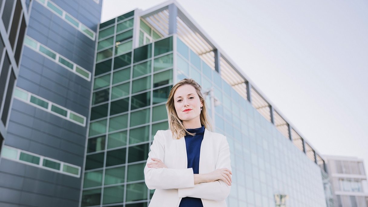 Business woman outside of building