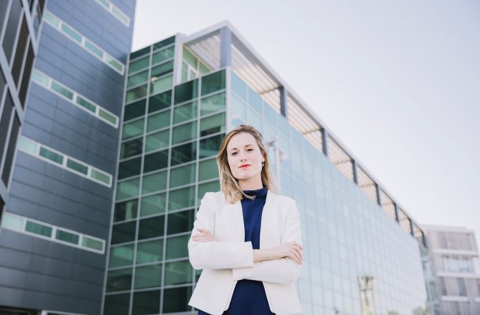 Business woman outside of building