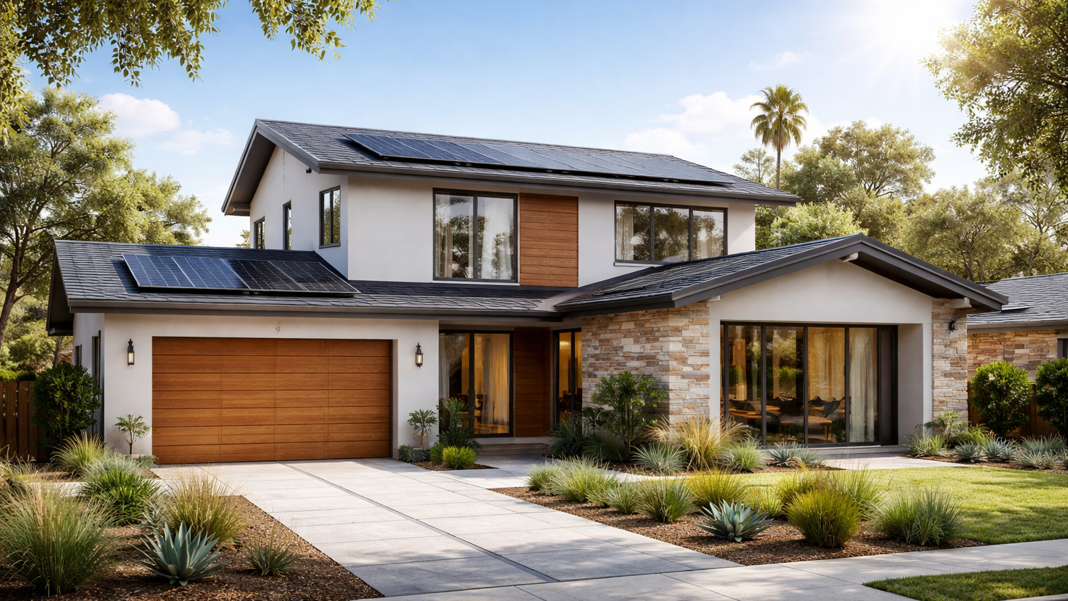 Eco-friendly roofing on a California home designed for energy efficiency