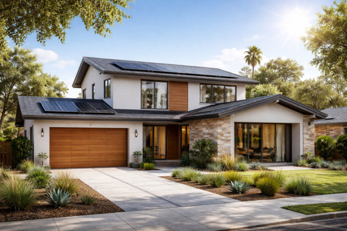 Eco-friendly roofing on a California home designed for energy efficiency