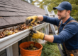 Professional performing gutter maintenance to prevent roof damage and leaks