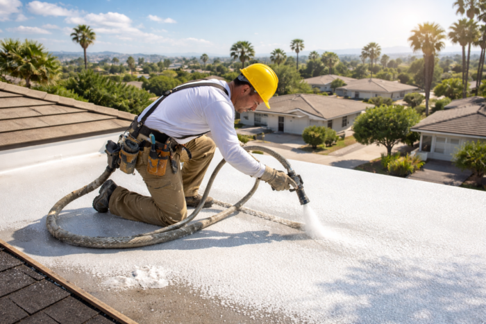 roof upgrades Southern California foam roofing installation on residential property