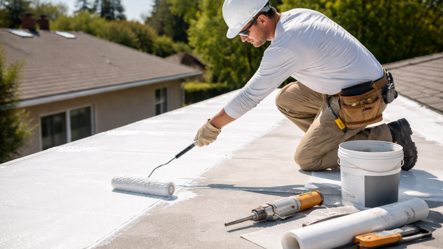 reflective roof coatings being applied to improve energy efficiency