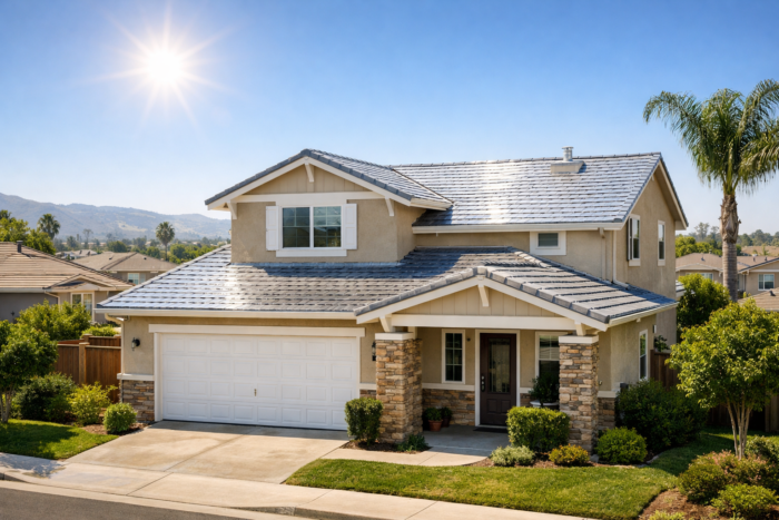 Title 24 roofing with reflective cool roof shingles on California home