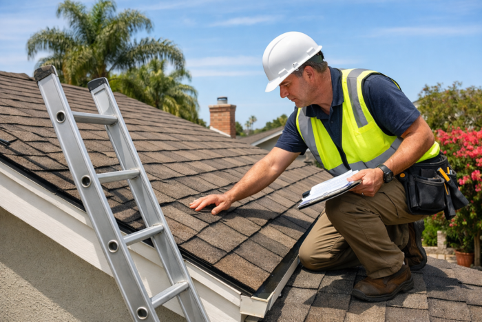 contractor inspecting roof to prevent roofing mistakes California homeowners make