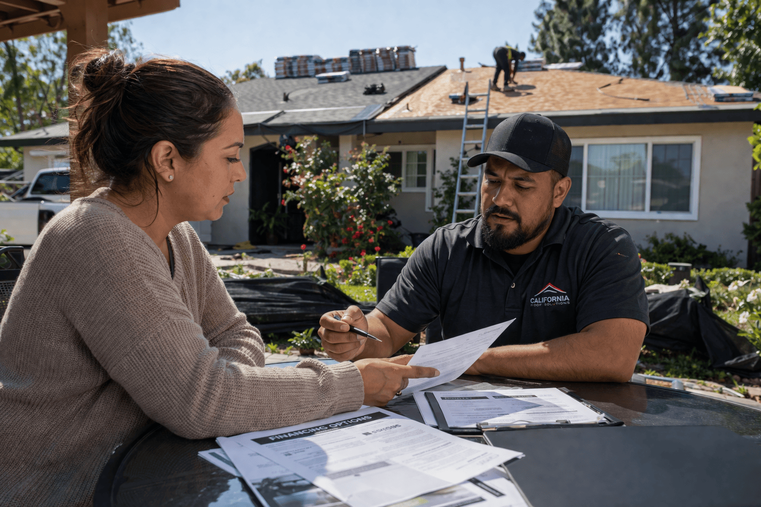California homeowner comparing roof replacement financing options before a roofing upgrade
