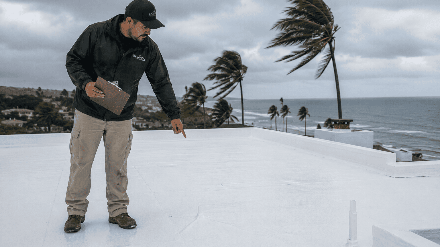 Wind uplift roof protection on an exposed California building