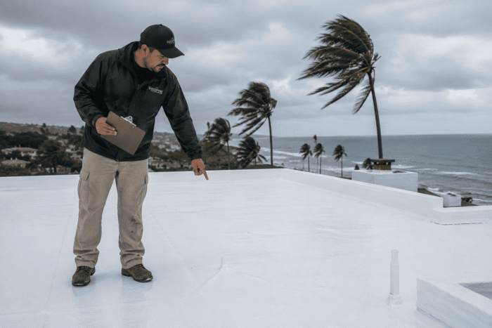 Wind uplift roof protection on an exposed California building