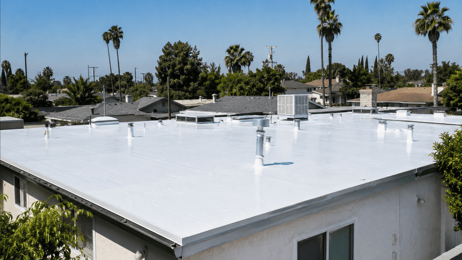 image-reflective-roofing-urban-heat-reduction Reflective roofing helping reduce urban heat on a sunny California home
